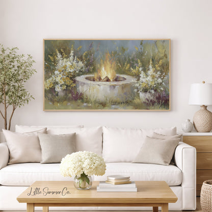 Garden Fire Pit Frame TV Art displayed on a TV