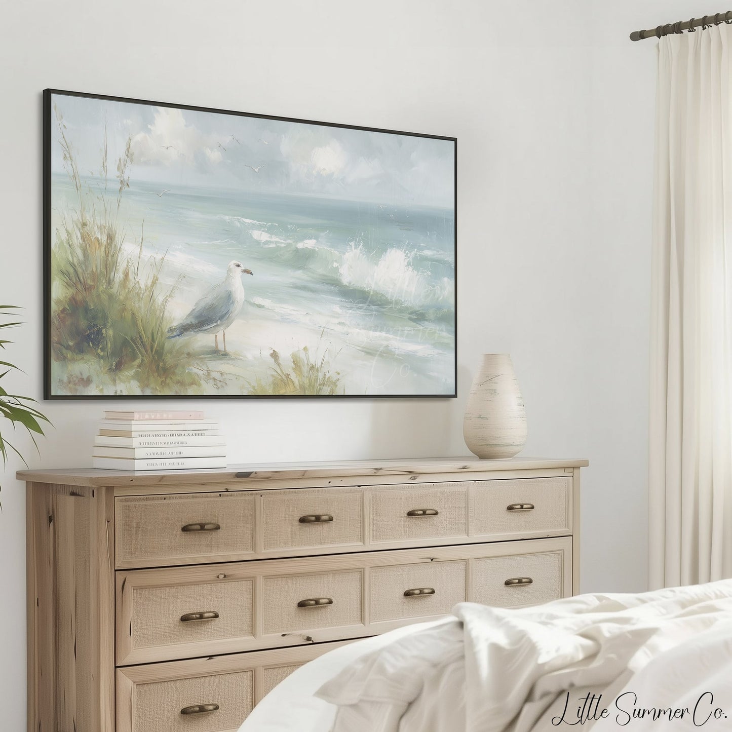Seagull Beach Dunes Frame TV Art displayed on a TV