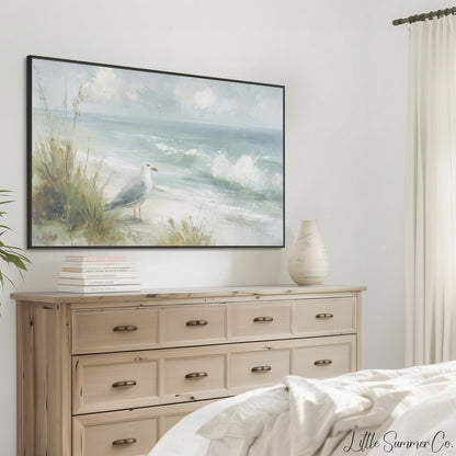Seagull Beach Dunes Frame TV Art displayed on a TV