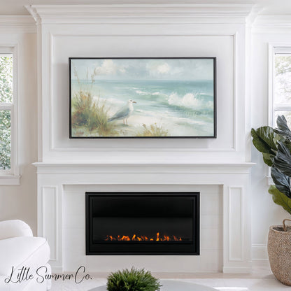 Seagull Beach Dunes Frame TV Art displayed on a TV