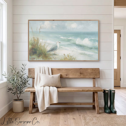 Seagull Beach Dunes Frame TV Art displayed on a TV
