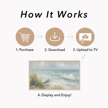 Seagull Beach Dunes Frame TV Art displayed on a TV