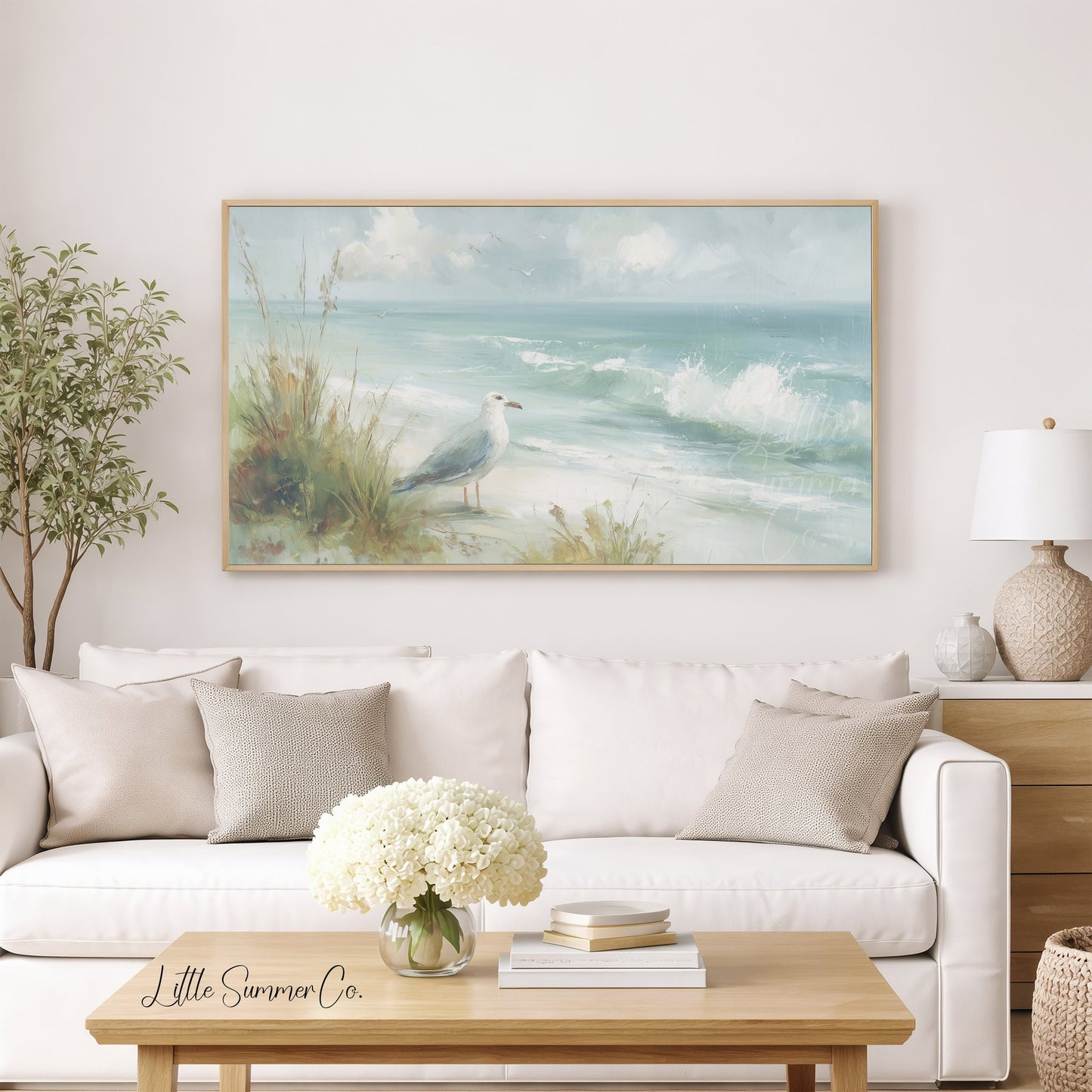 Seagull Beach Dunes Frame TV Art displayed on a TV