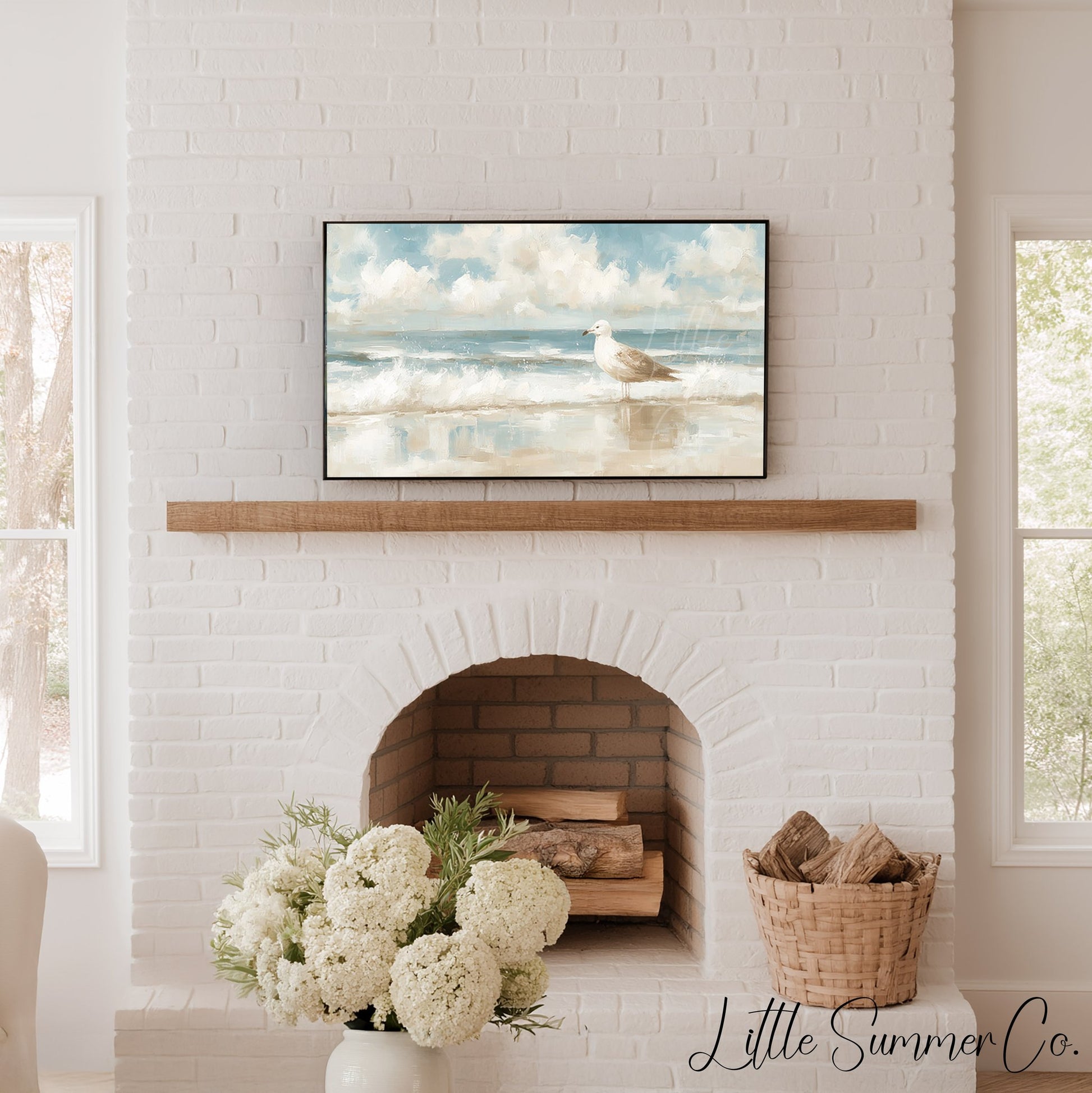Seagull Ocean Waves Frame TV Art displayed on a TV