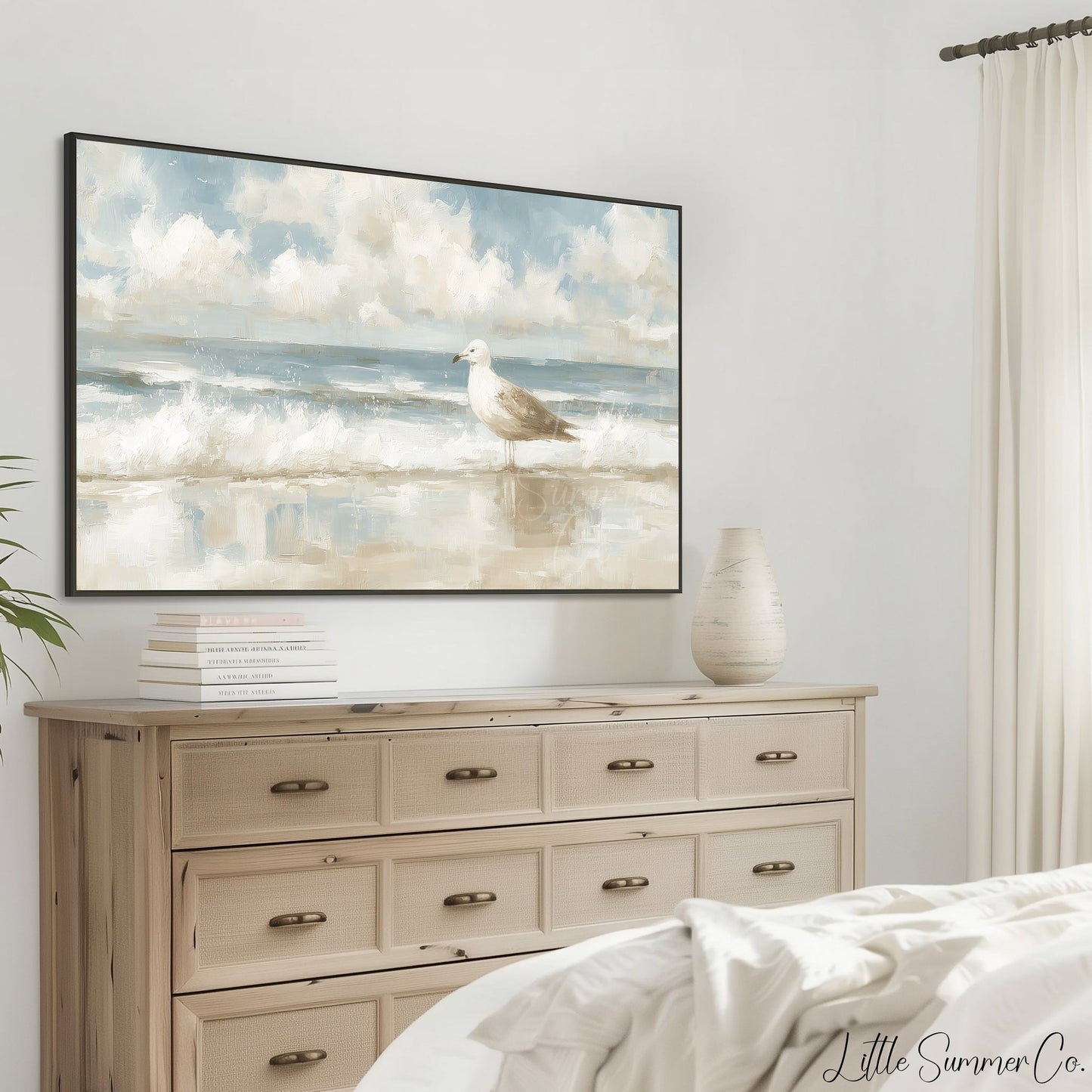 Seagull Ocean Waves Frame TV Art displayed on a TV