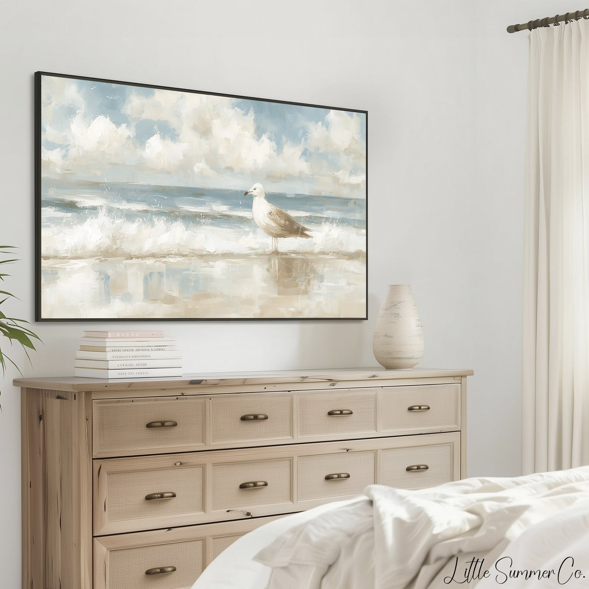 Seagull Ocean Waves Frame TV Art displayed on a TV