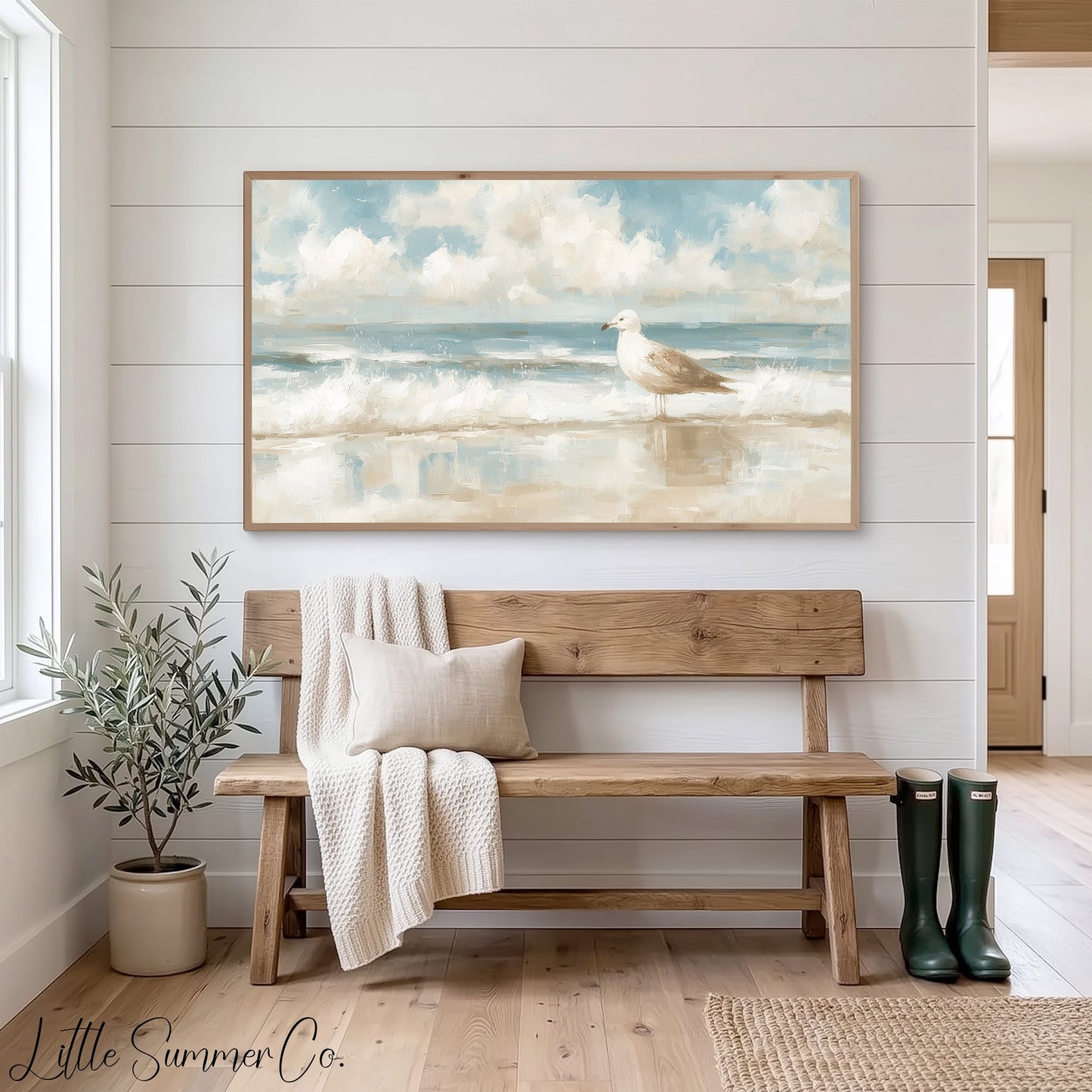Seagull Ocean Waves Frame TV Art displayed on a TV
