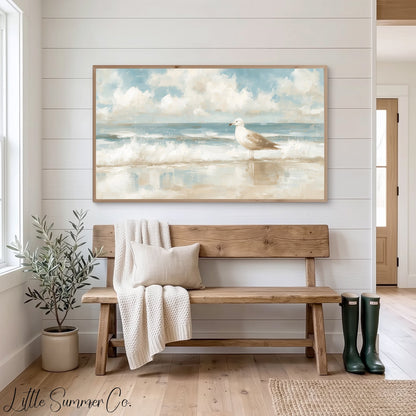 Seagull Ocean Waves Frame TV Art displayed on a TV