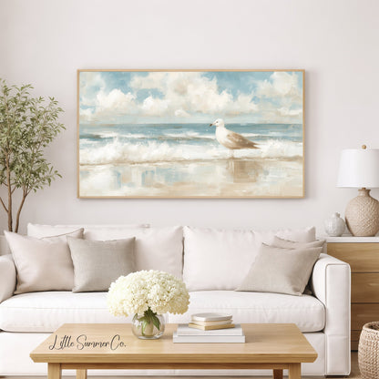 Seagull Ocean Waves Frame TV Art displayed on a TV