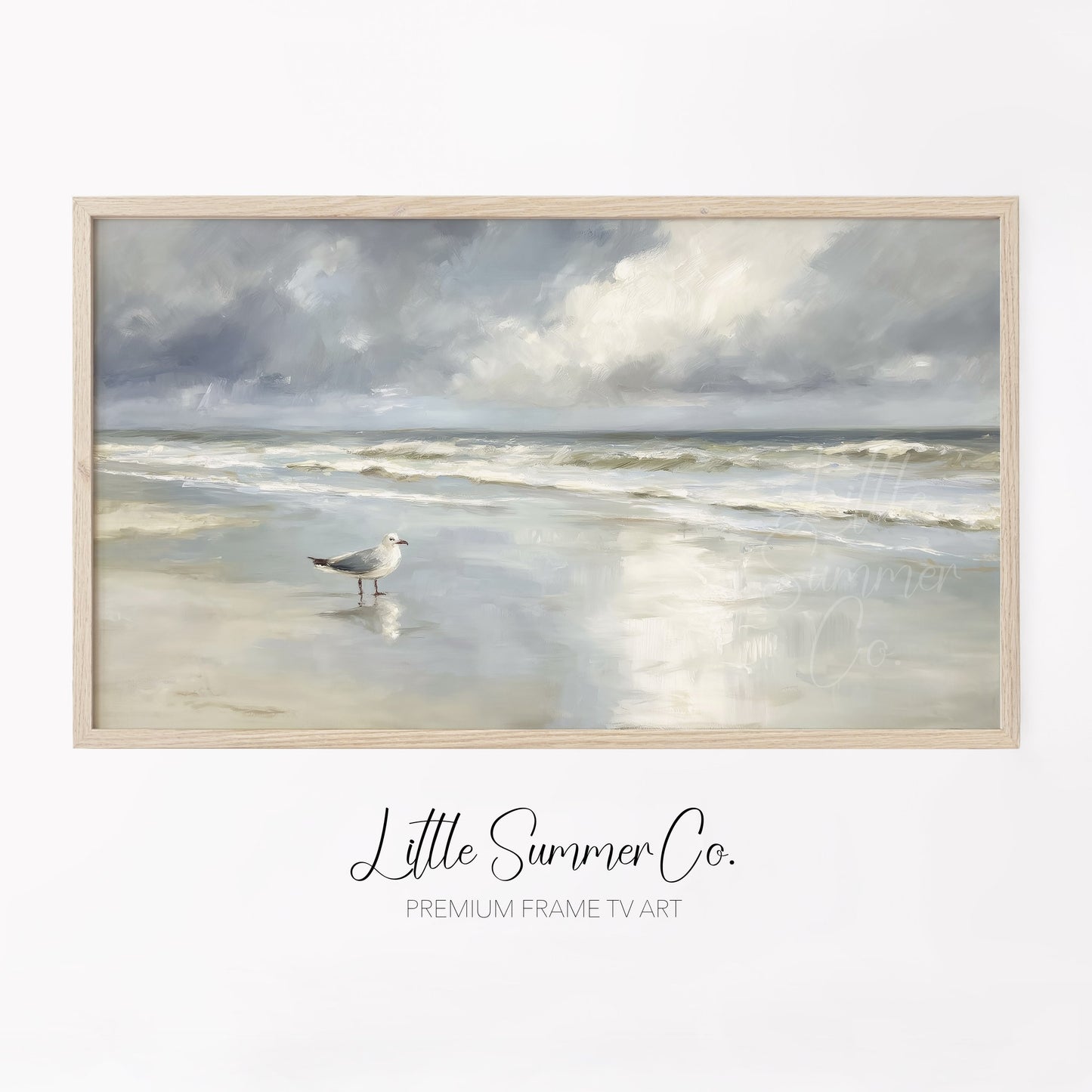Seagull Shoreline Frame TV Art displayed on a TV