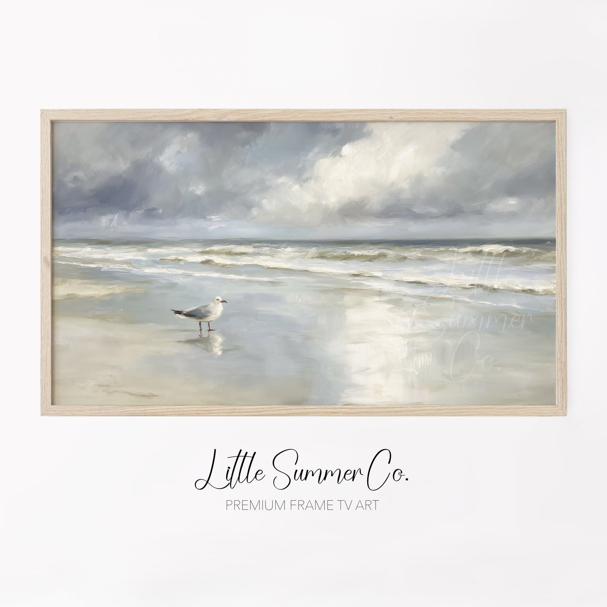 Seagull Shoreline Frame TV Art displayed on a TV