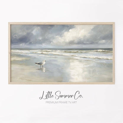 Seagull Shoreline Frame TV Art displayed on a TV
