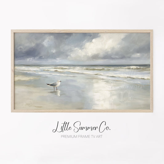 Seagull Shoreline Frame TV Art displayed on a TV