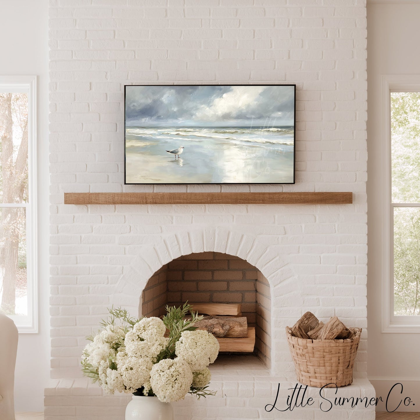 Seagull Shoreline Frame TV Art displayed on a TV