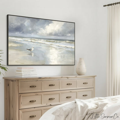 Seagull Shoreline Frame TV Art displayed on a TV