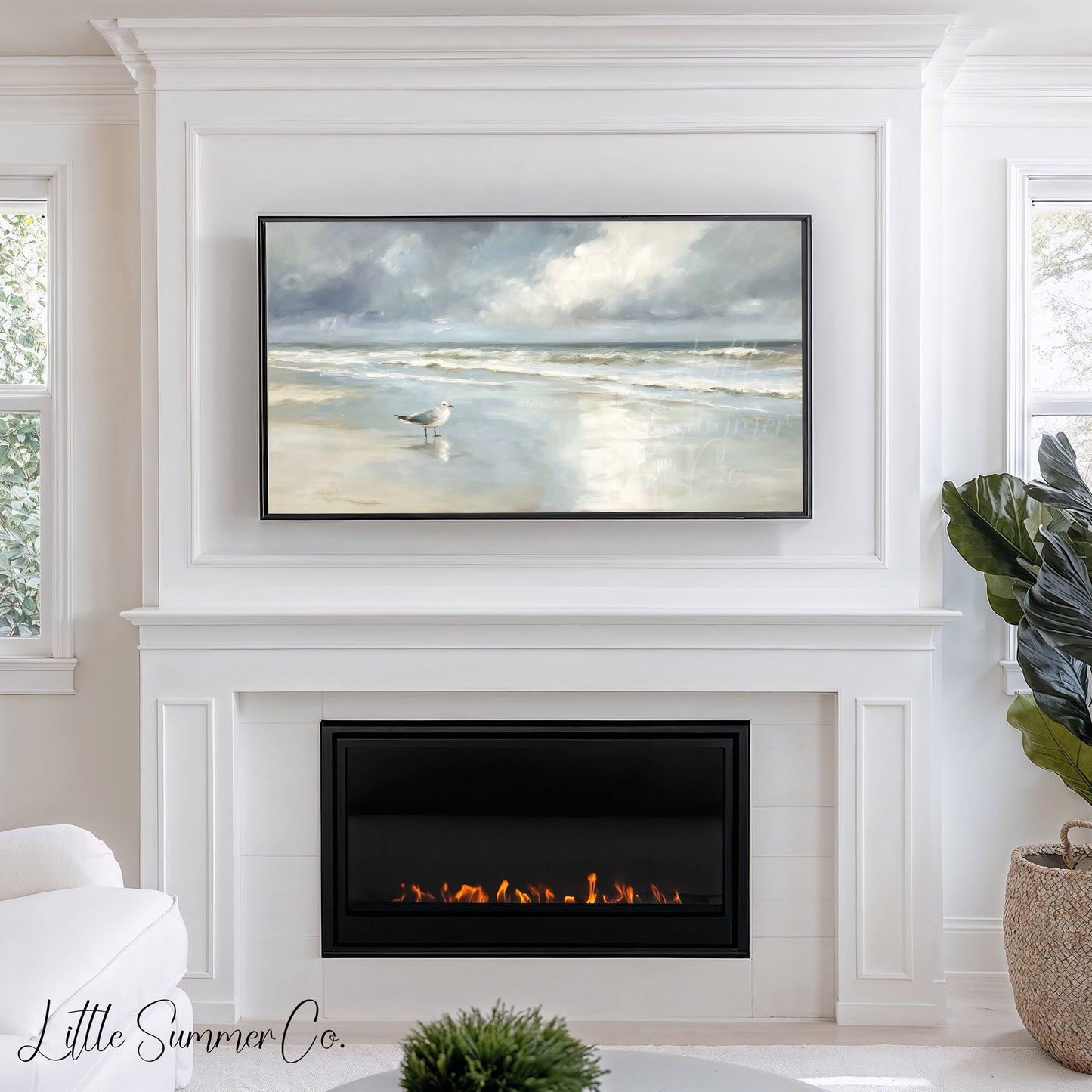 Seagull Shoreline Frame TV Art displayed on a TV