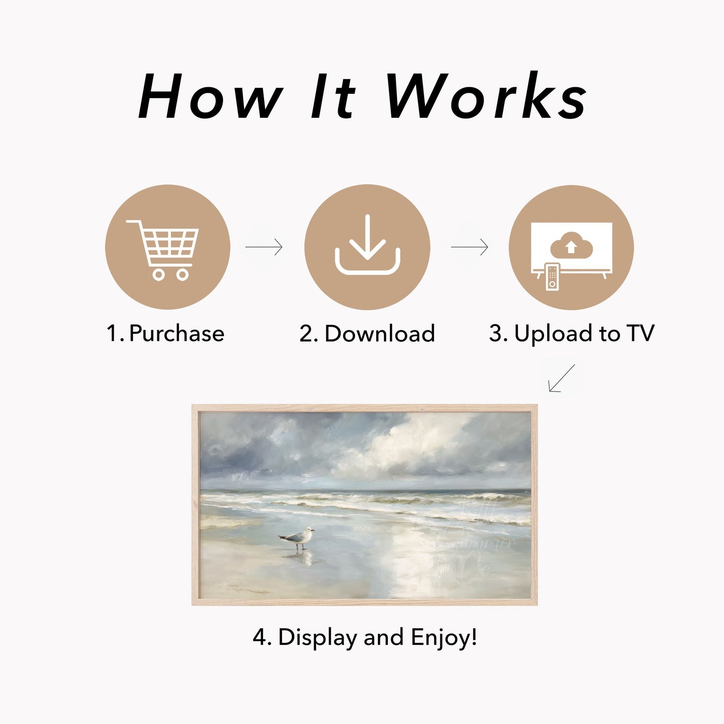 Seagull Shoreline Frame TV Art displayed on a TV