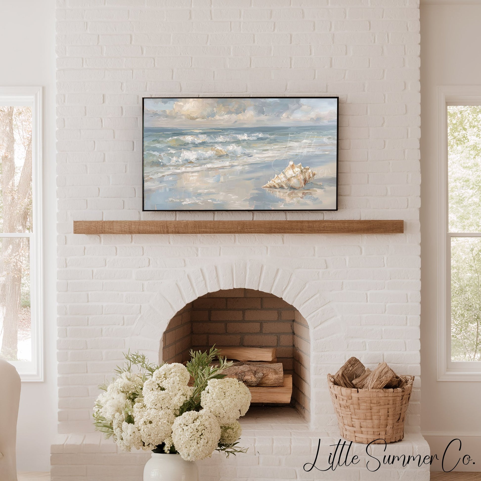 Seashell Beach Waves Frame TV Art displayed on a TV