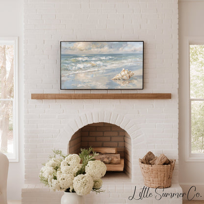 Seashell Beach Waves Frame TV Art displayed on a TV