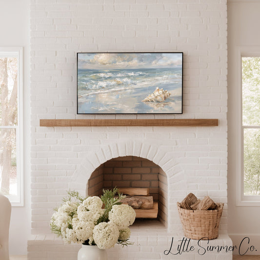 Seashell Beach Waves Frame TV Art displayed on a TV