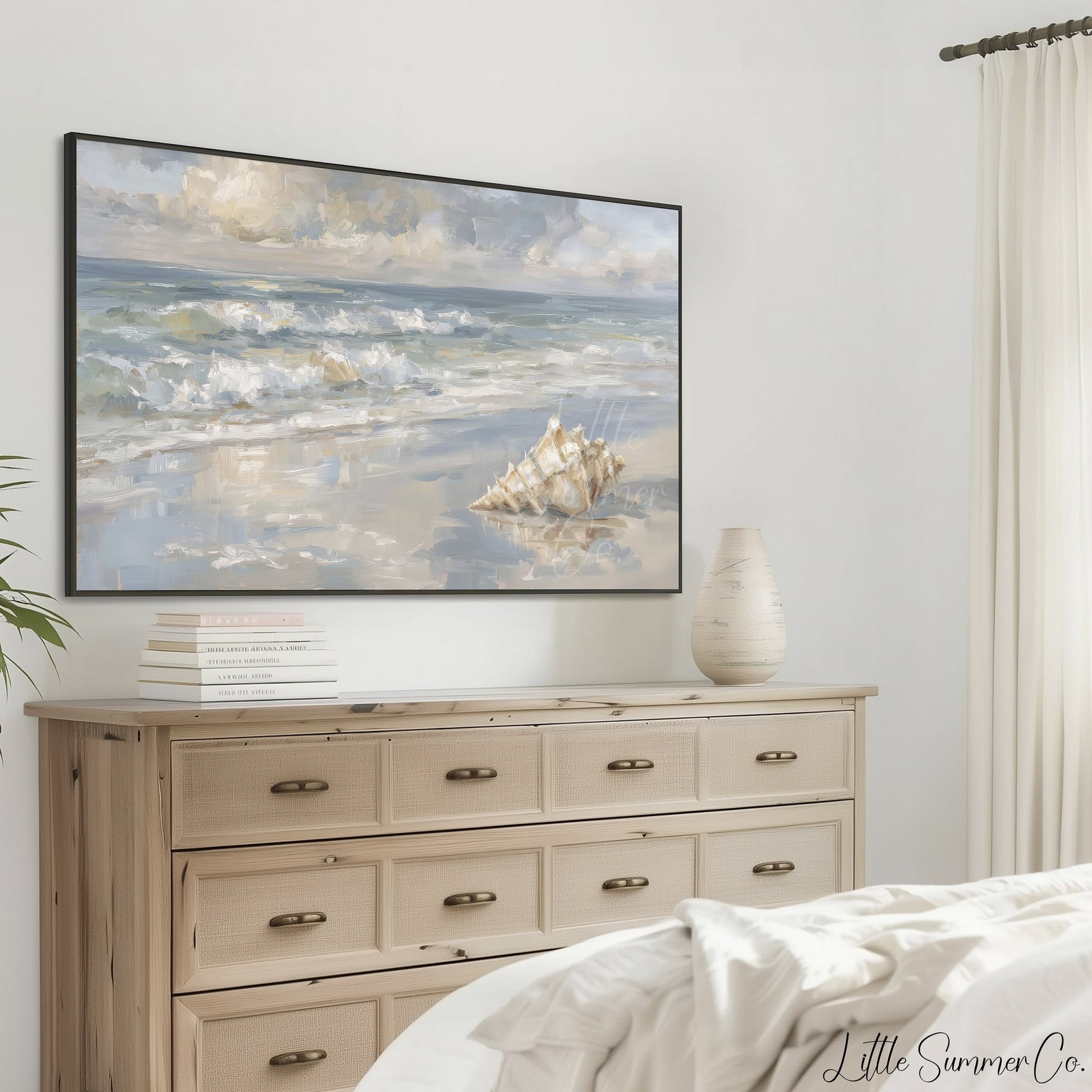 Seashell Beach Waves Frame TV Art displayed on a TV