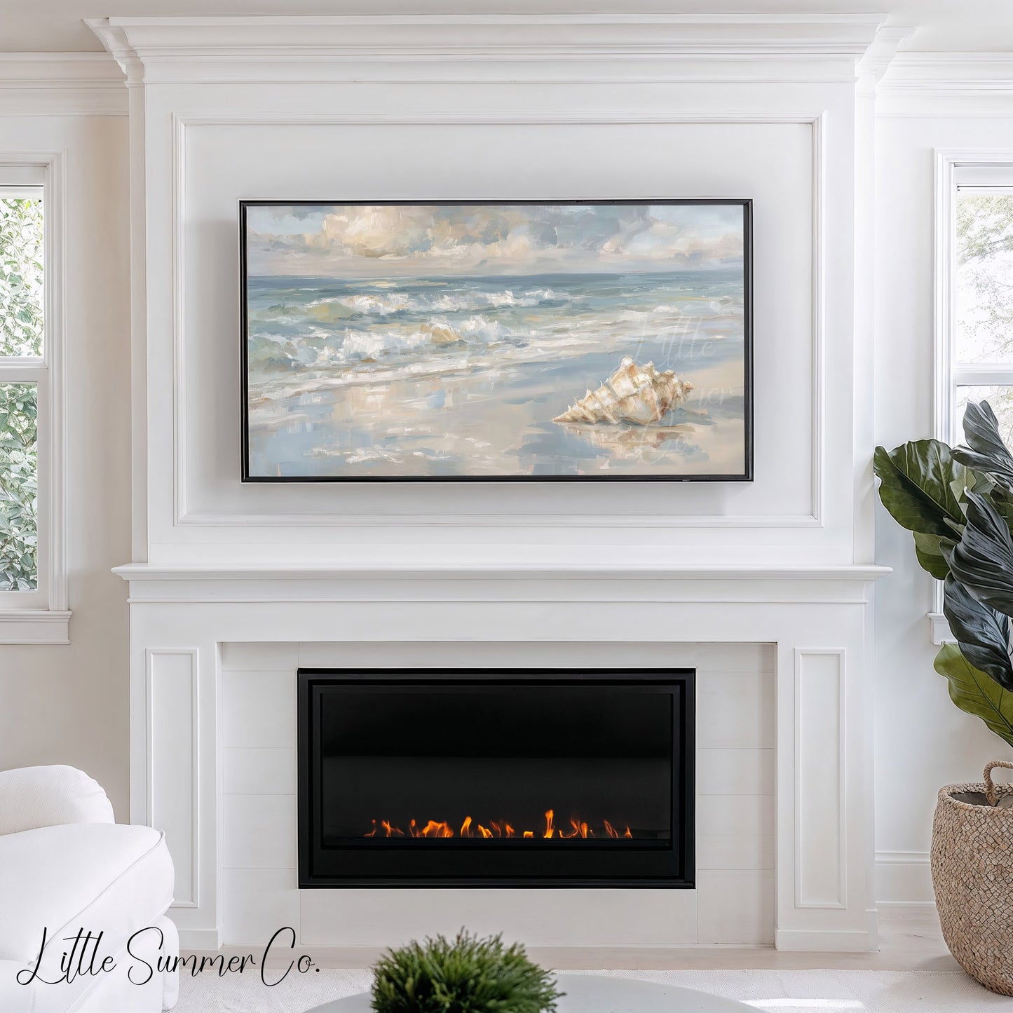 Seashell Beach Waves Frame TV Art displayed on a TV