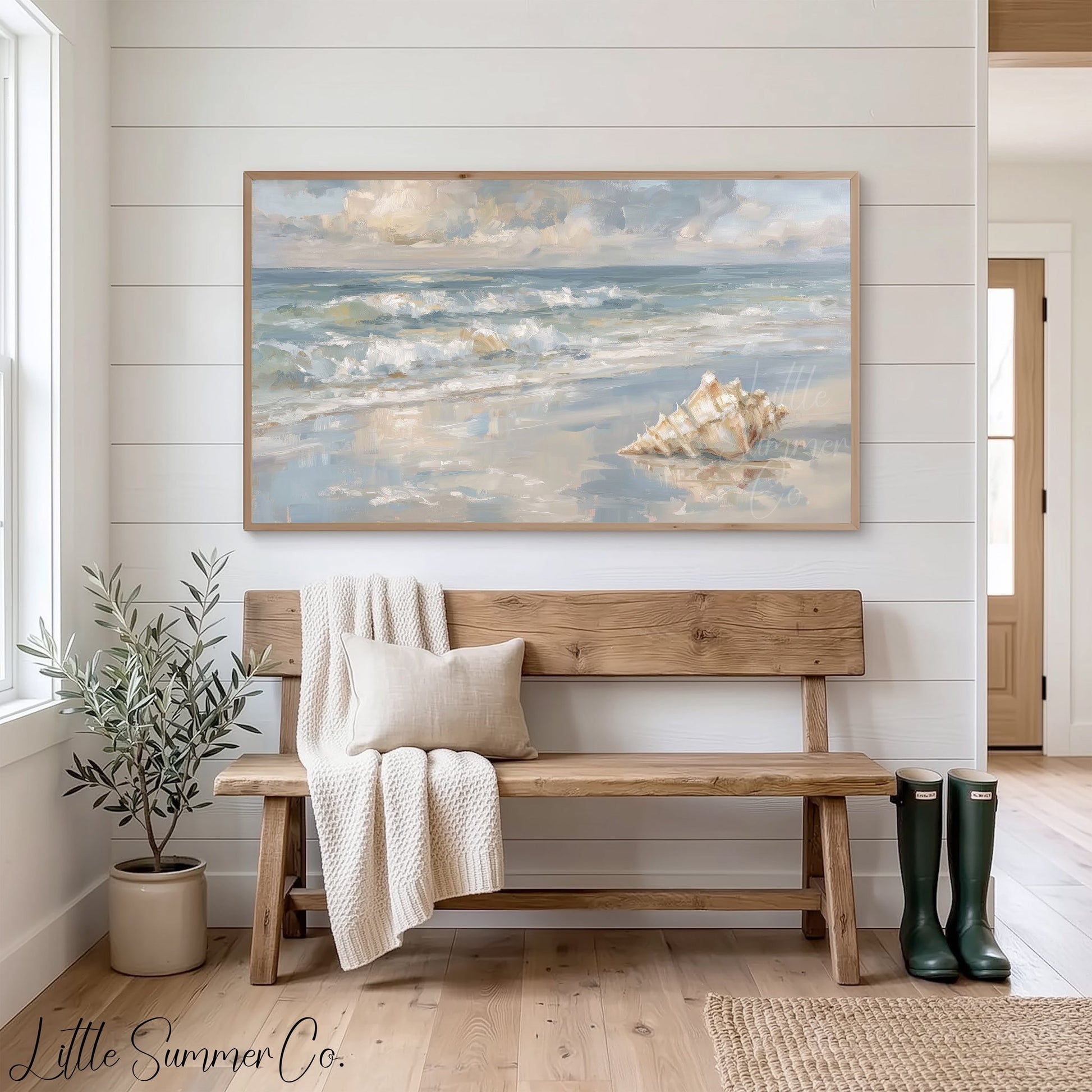 Seashell Beach Waves Frame TV Art displayed on a TV