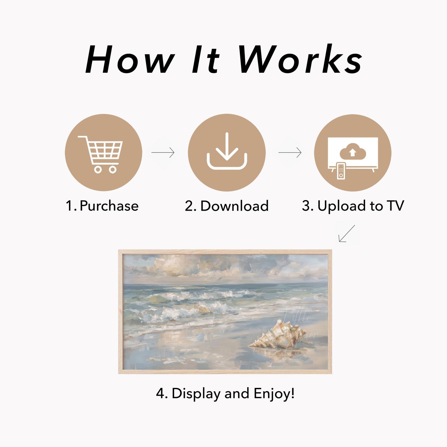 Seashell Beach Waves Frame TV Art displayed on a TV