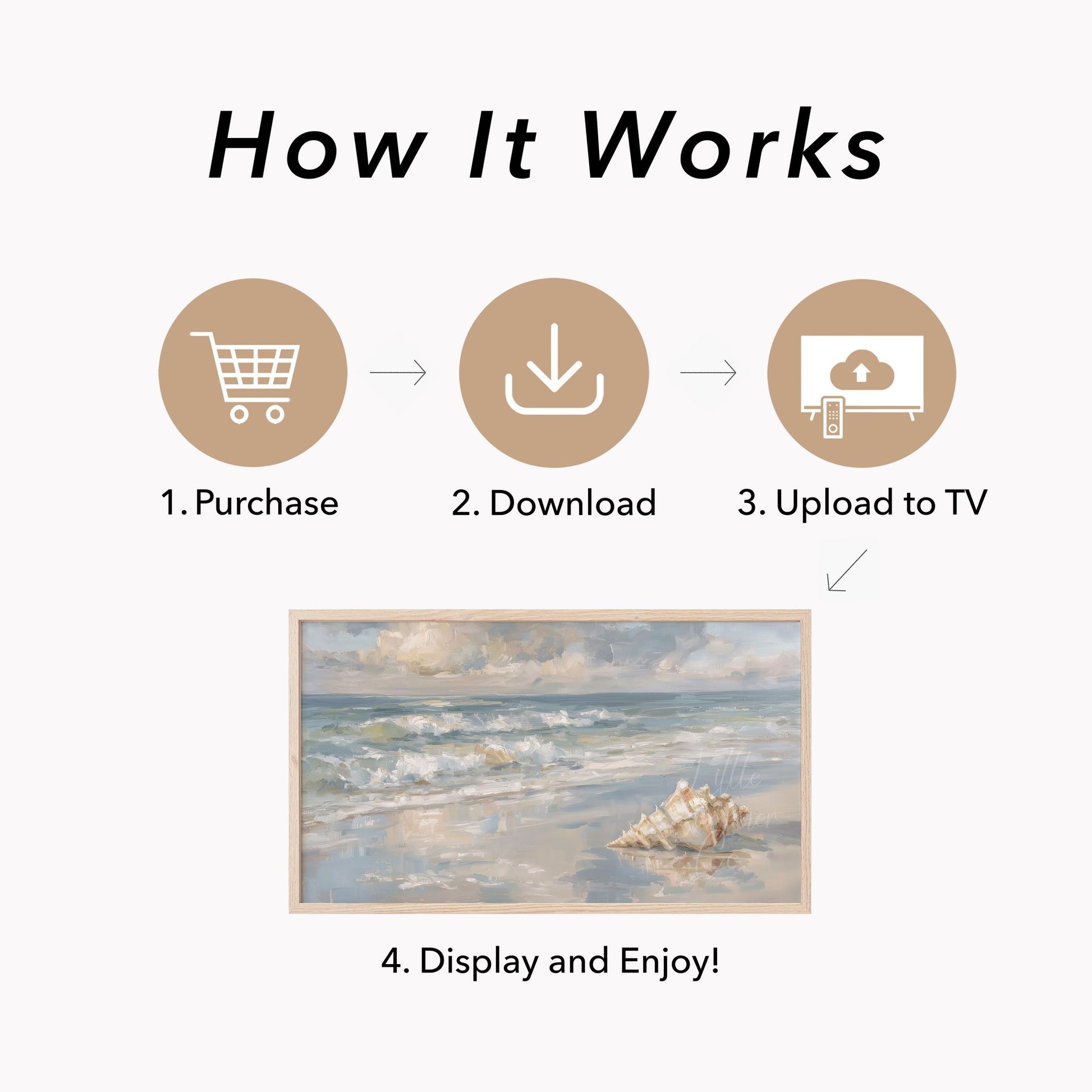 Seashell Beach Waves Frame TV Art displayed on a TV