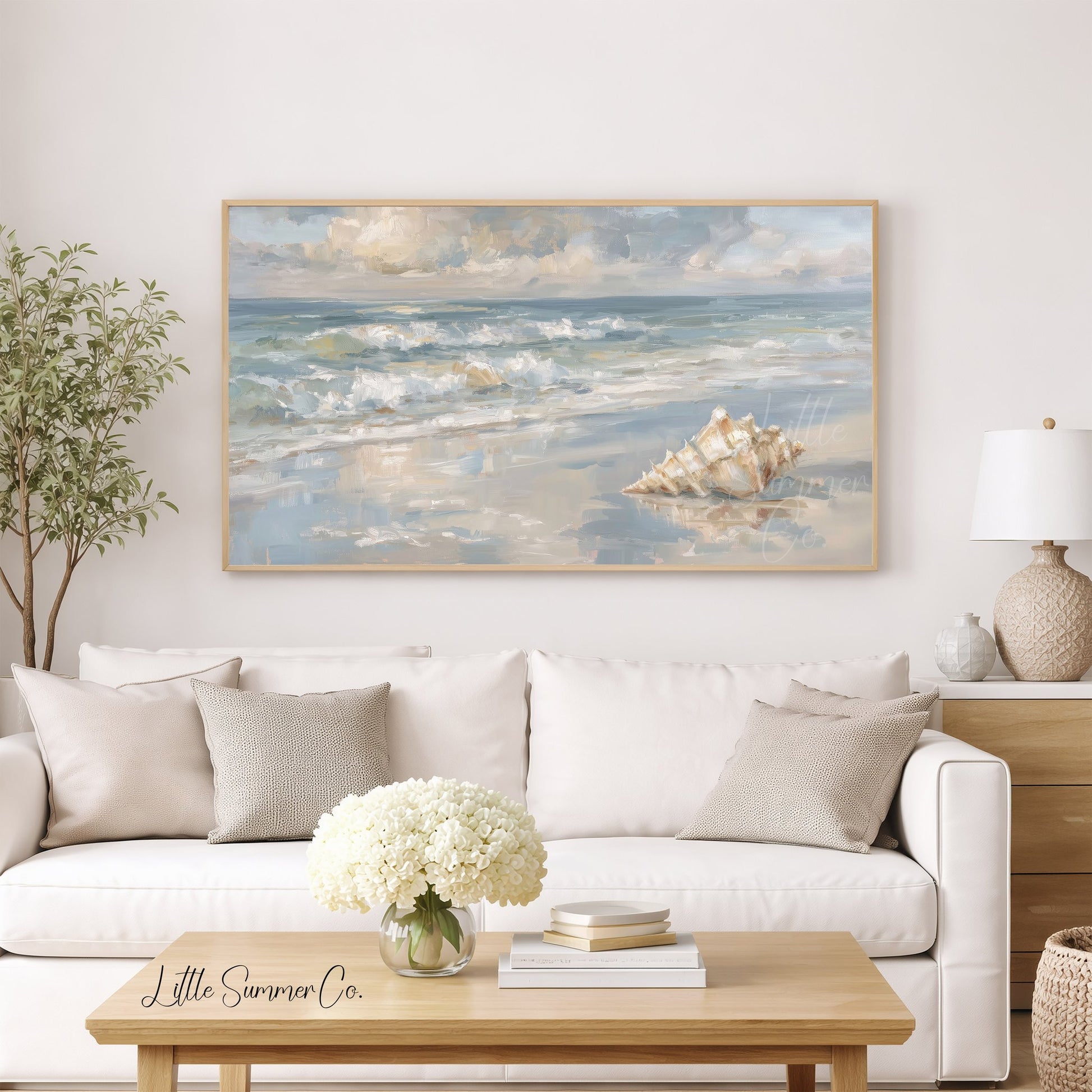 Seashell Beach Waves Frame TV Art displayed on a TV