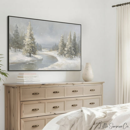 Snowy River Pines Frame TV Art displayed on a TV