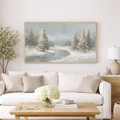 Snowy River Pines Frame TV Art displayed on a TV