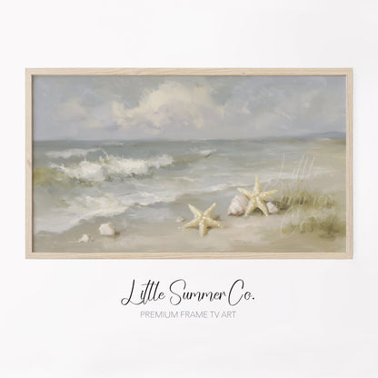 Starfish and Shells Frame TV Art displayed on a TV