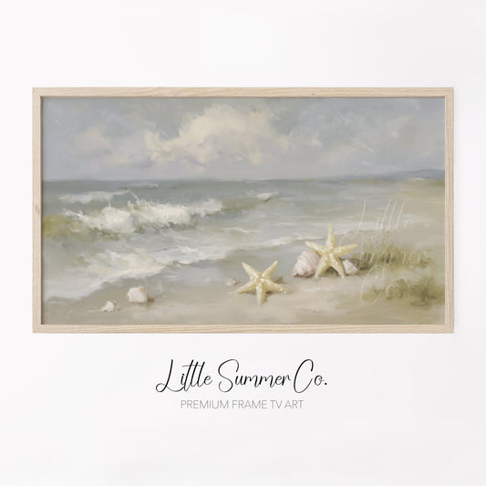 Starfish and Shells Frame TV Art displayed on a TV