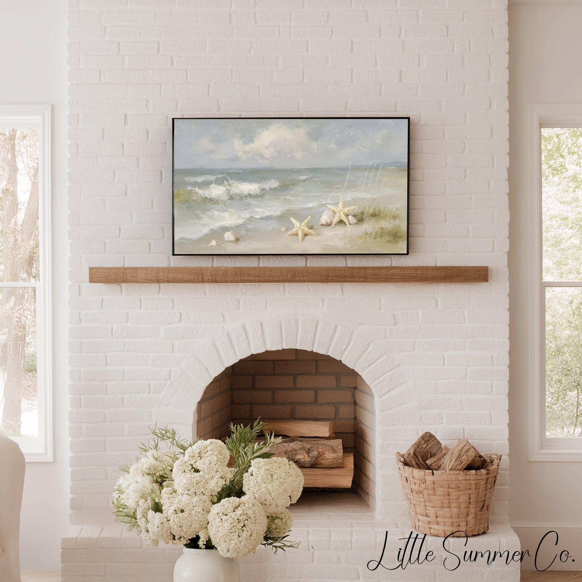 Starfish and Shells Frame TV Art displayed on a TV