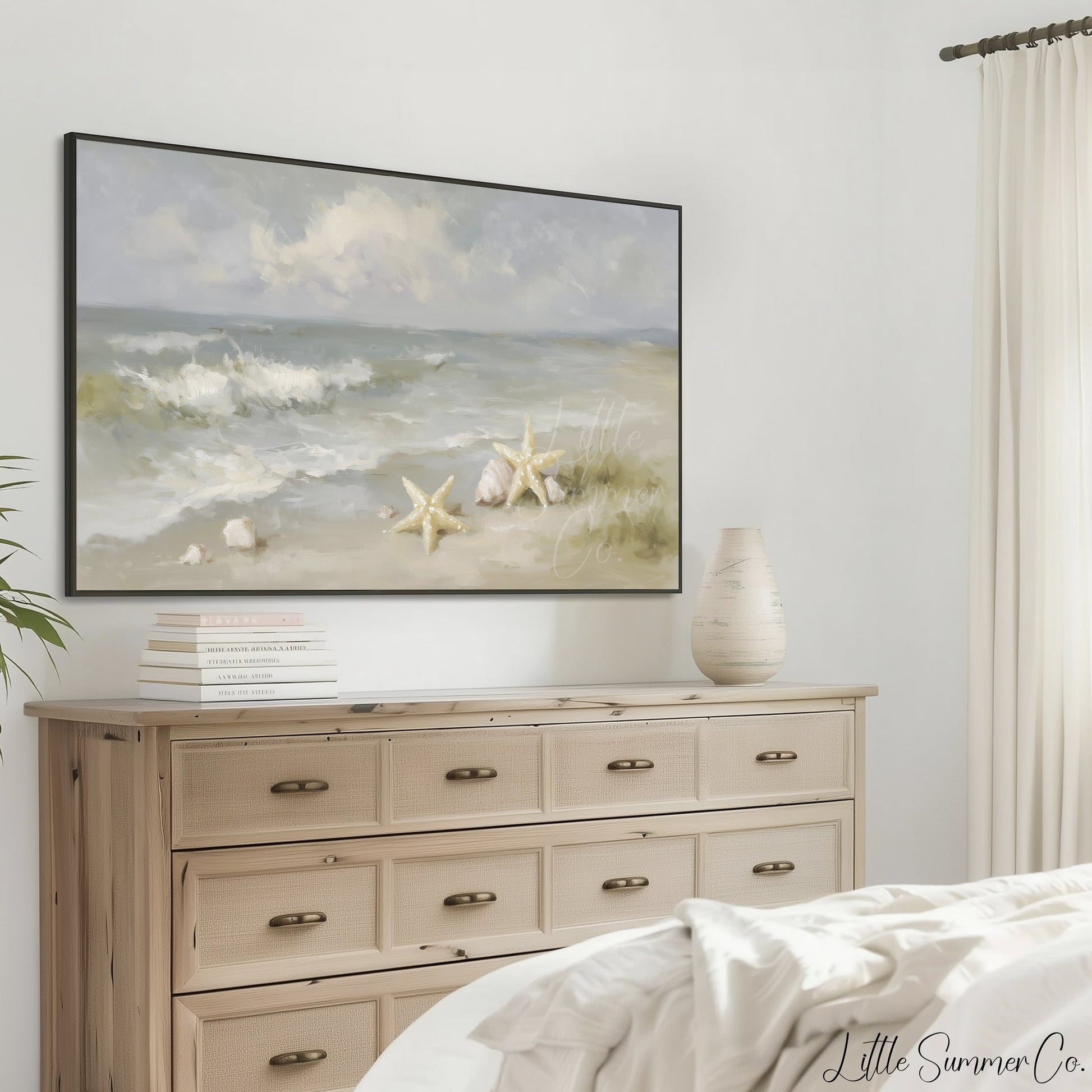 Starfish and Shells Frame TV Art displayed on a TV
