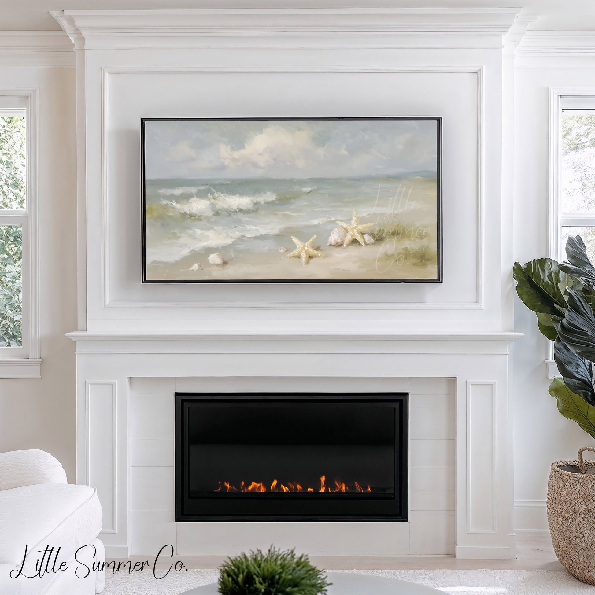 Starfish and Shells Frame TV Art displayed on a TV
