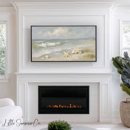 Starfish and Shells Frame TV Art displayed on a TV