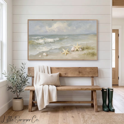 Starfish and Shells Frame TV Art displayed on a TV