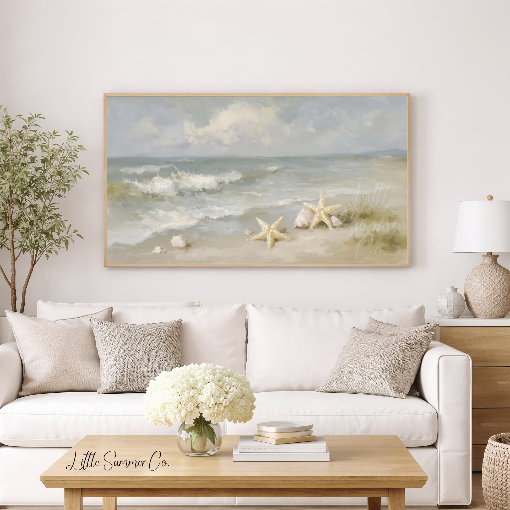 Starfish and Shells Frame TV Art displayed on a TV
