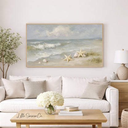Starfish and Shells Frame TV Art displayed on a TV