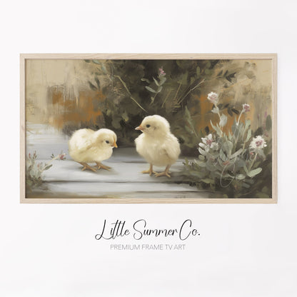 Garden Chicks Frame TV Art displayed on a TV