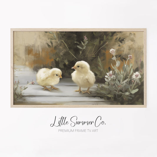 Garden Chicks Frame TV Art displayed on a TV