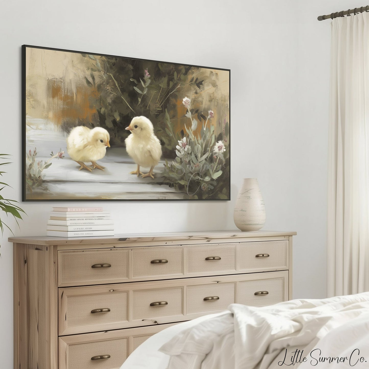 Garden Chicks Frame TV Art displayed on a TV