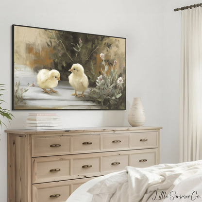 Garden Chicks Frame TV Art displayed on a TV