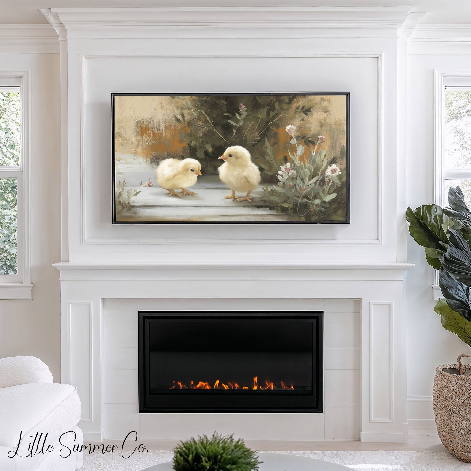 Garden Chicks Frame TV Art displayed on a TV