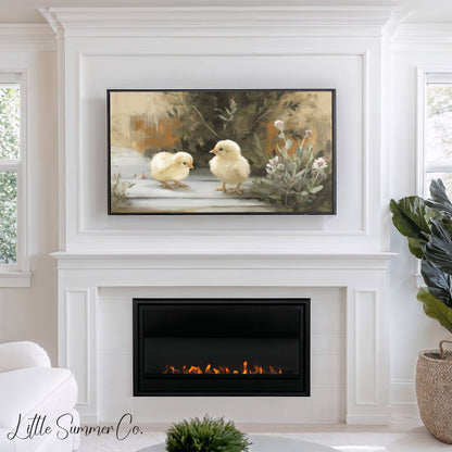 Garden Chicks Frame TV Art displayed on a TV