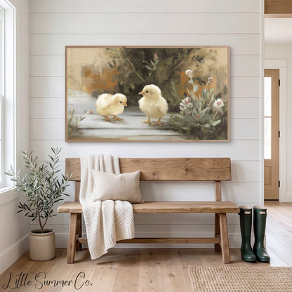 Garden Chicks Frame TV Art displayed on a TV