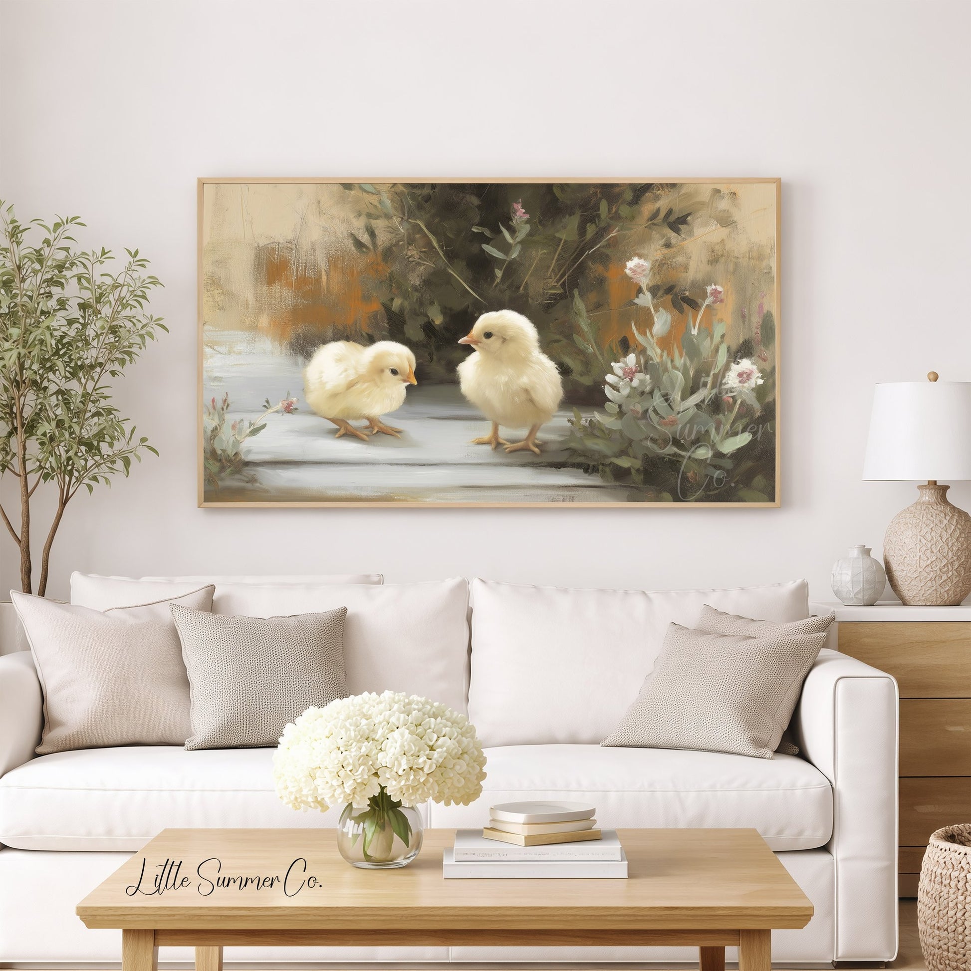 Garden Chicks Frame TV Art displayed on a TV