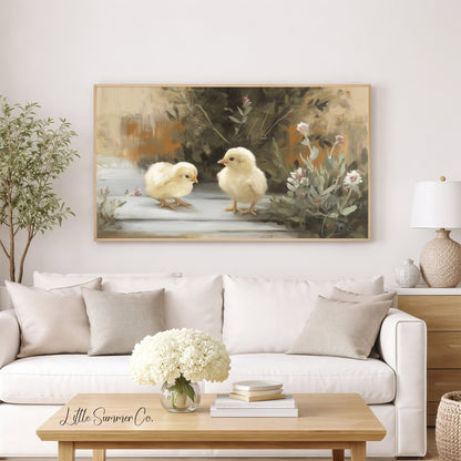 Garden Chicks Frame TV Art displayed on a TV